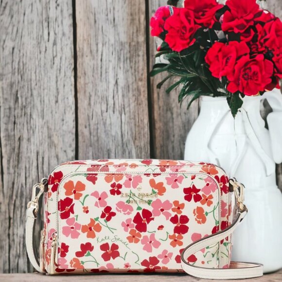 NWT Kate Spade Staci Dual Zip Around Crossbody - Sunny Floral Pink Multi - Picture 1 of 15